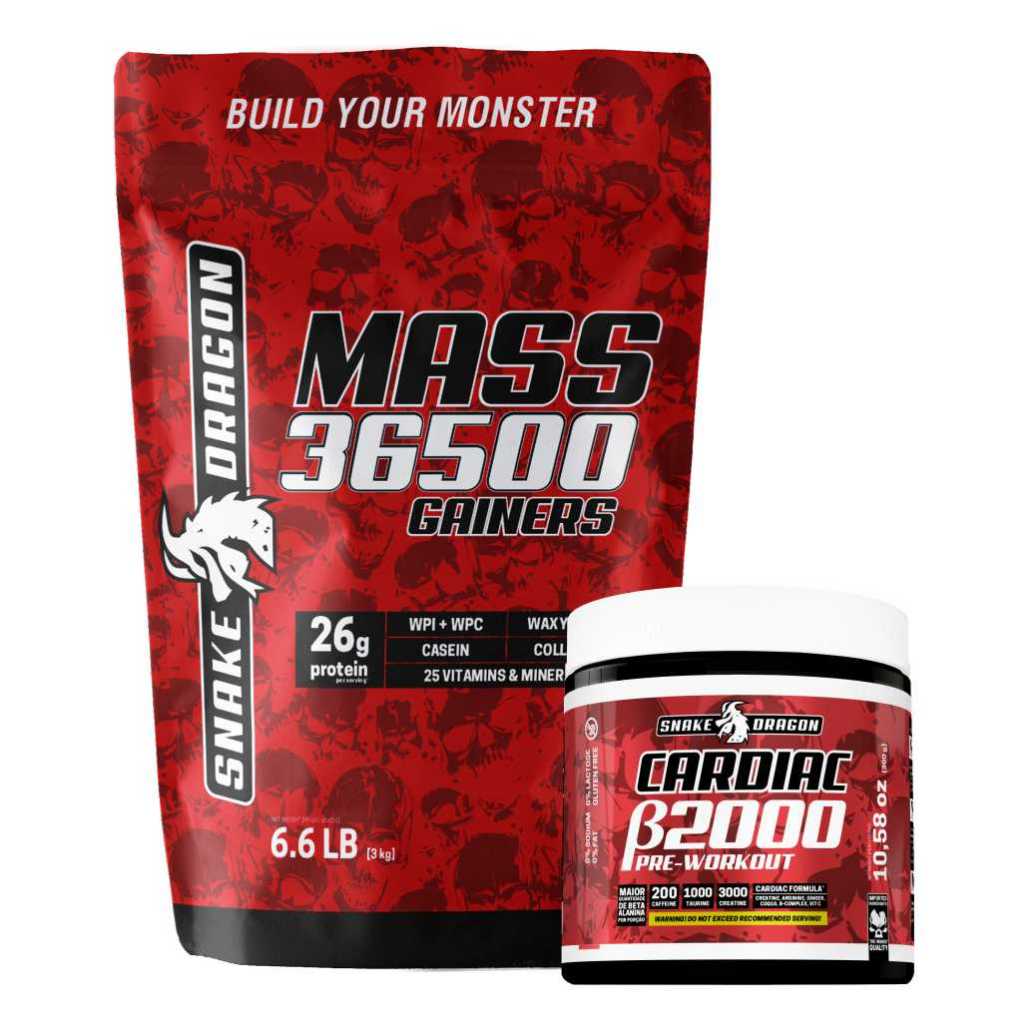 Suplemento Hipercalorico Mass 36500 3kg Para GANHO DE MASSA + Pré Treino EXTRA Forte - CARDIAC 300g em Oferta na Shopee