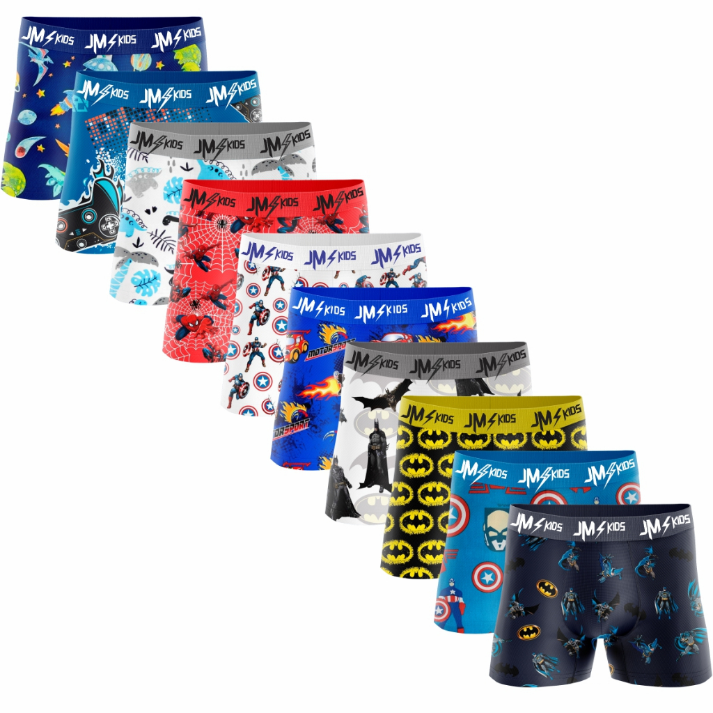 Kit 10 Cuecas Box Infantil Microfibra Cueca Boxer Crianças Personagens