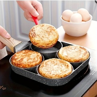 Frigideira Multifuncional Antiaderente 4 em 1 Ovos Hambúrguer Omelete Com Alça De Madeira