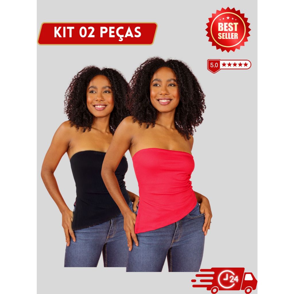 Kit 2 Blusas Feminina Tomara que Caia Assimétrica Canelada: O Ponto Alto da Moda Moderna