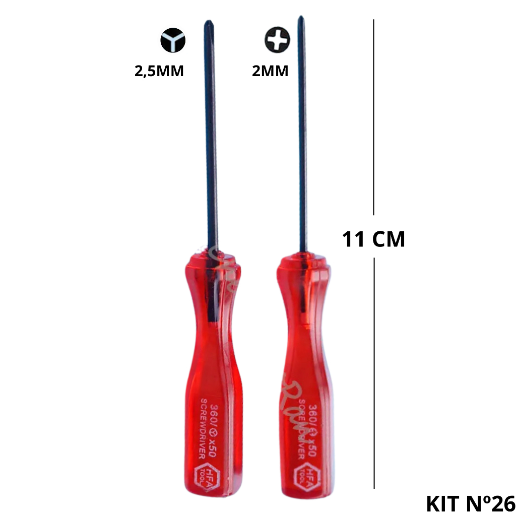 Kit Chave Tri-Wing (chave Y) 2,5mm de 11cm + Phillips 2mm de 11cm para Nintendo e Outras Plataformas