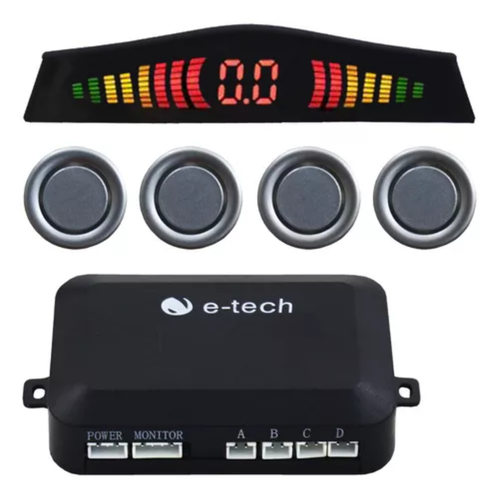 Sensor Estacionamento Ré Prata 4 Sensores Display Cores E tech