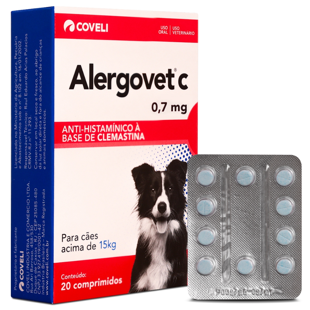 Alergovet C 0,7mg 20 Comp Para Gato Cachorro Ate 15kg Coveli - Pets