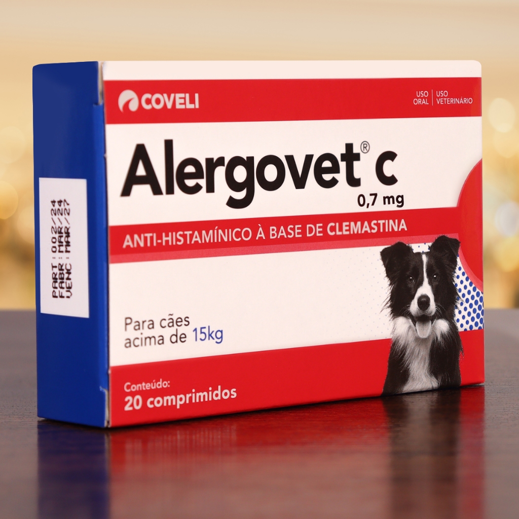 Alergovet C 0,7mg 20 Comp Para Gato Cachorro Ate 15kg Coveli