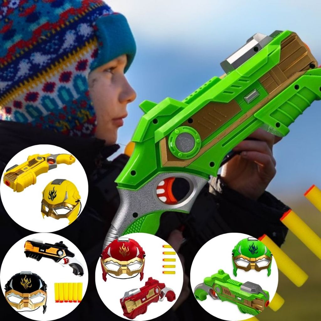 Lançador de Dardos Arminha com Mascara de Heroi Estilo Nerf Kit Power Ranger