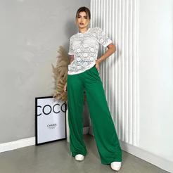 Calça TrackPants Feminina Pantalona Wide Leg Listra Lateral Tendência Blogueira