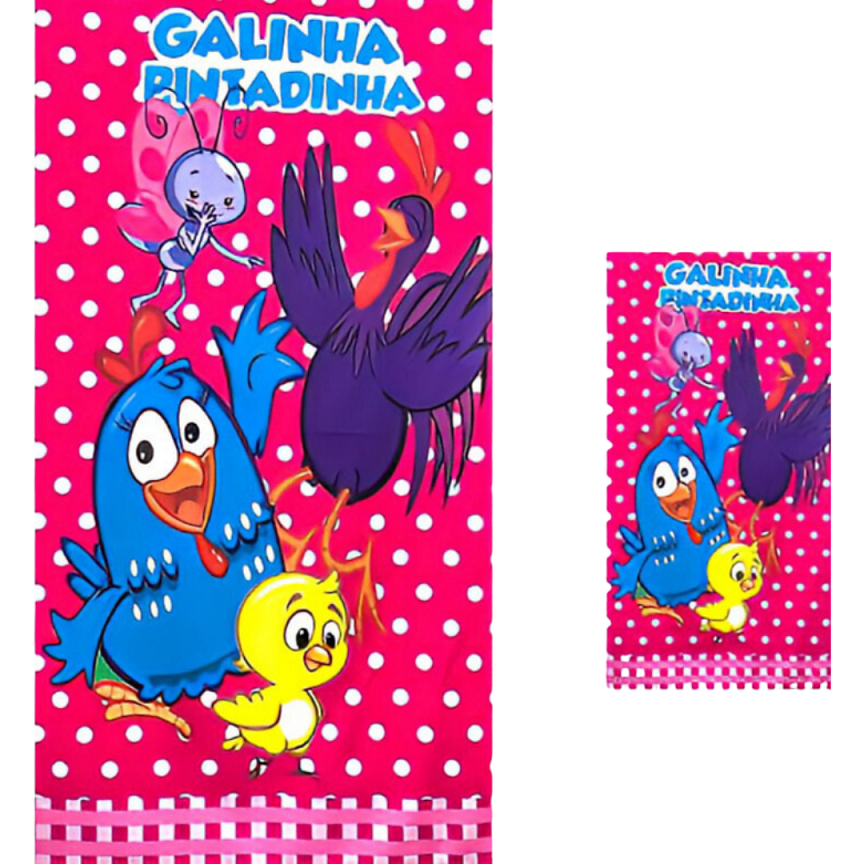 Toalha de Banho Galinha Pintadinha Kit Banho + Rosto infantil felpuda Galinha Pintadinha ROSA