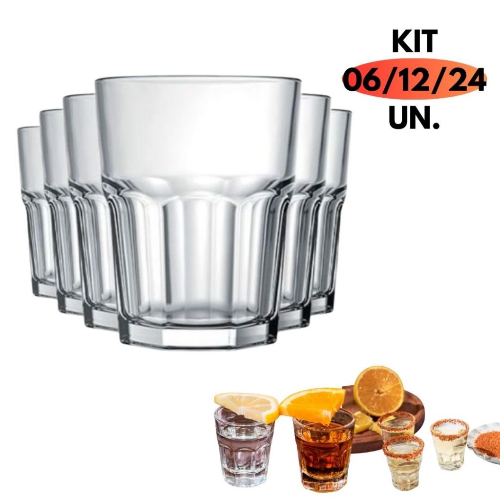 Jogo Kit 6/12/24 Copinho Vidro Bristol Dose 60ML Pinga Cachaça Cristalino Buffet Restaurante