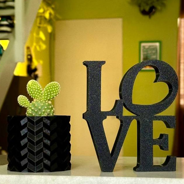 Kit Vaso Diamante e Palavra Love Impressão 3D