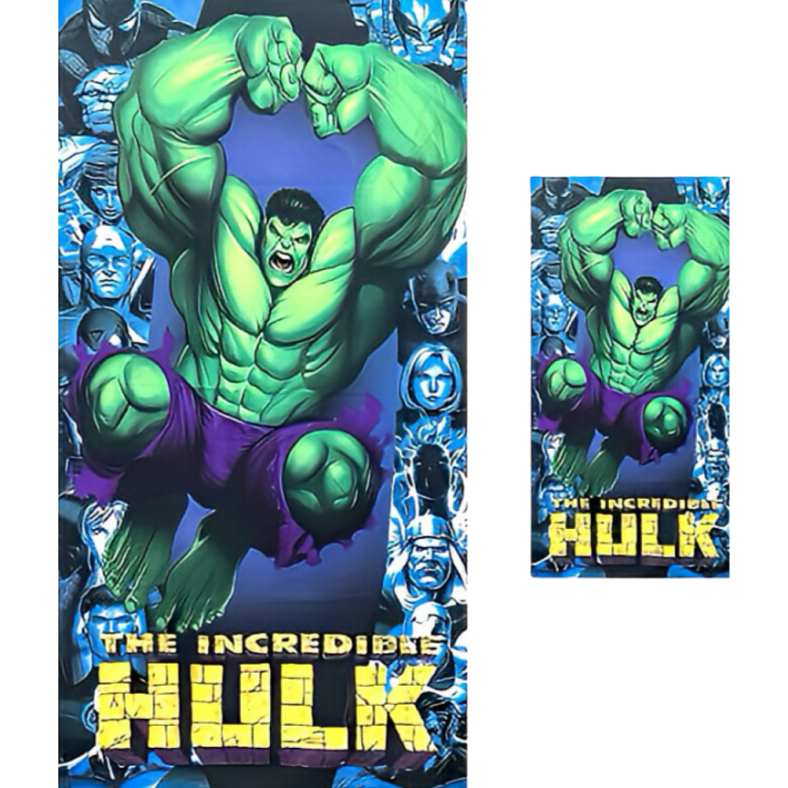 Toalha de Banho Hulk - Kit Toalha de Banho + Rosto infantil felpuda Hulk Azul - Ótima Qualidade