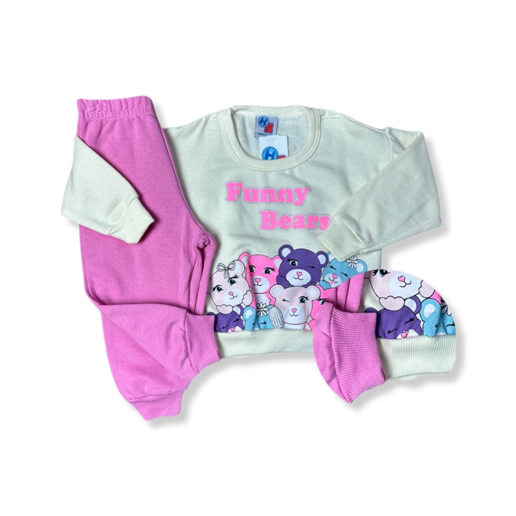 Conjunto moletom sortido bebê menina inverno flanelado roupa de menina