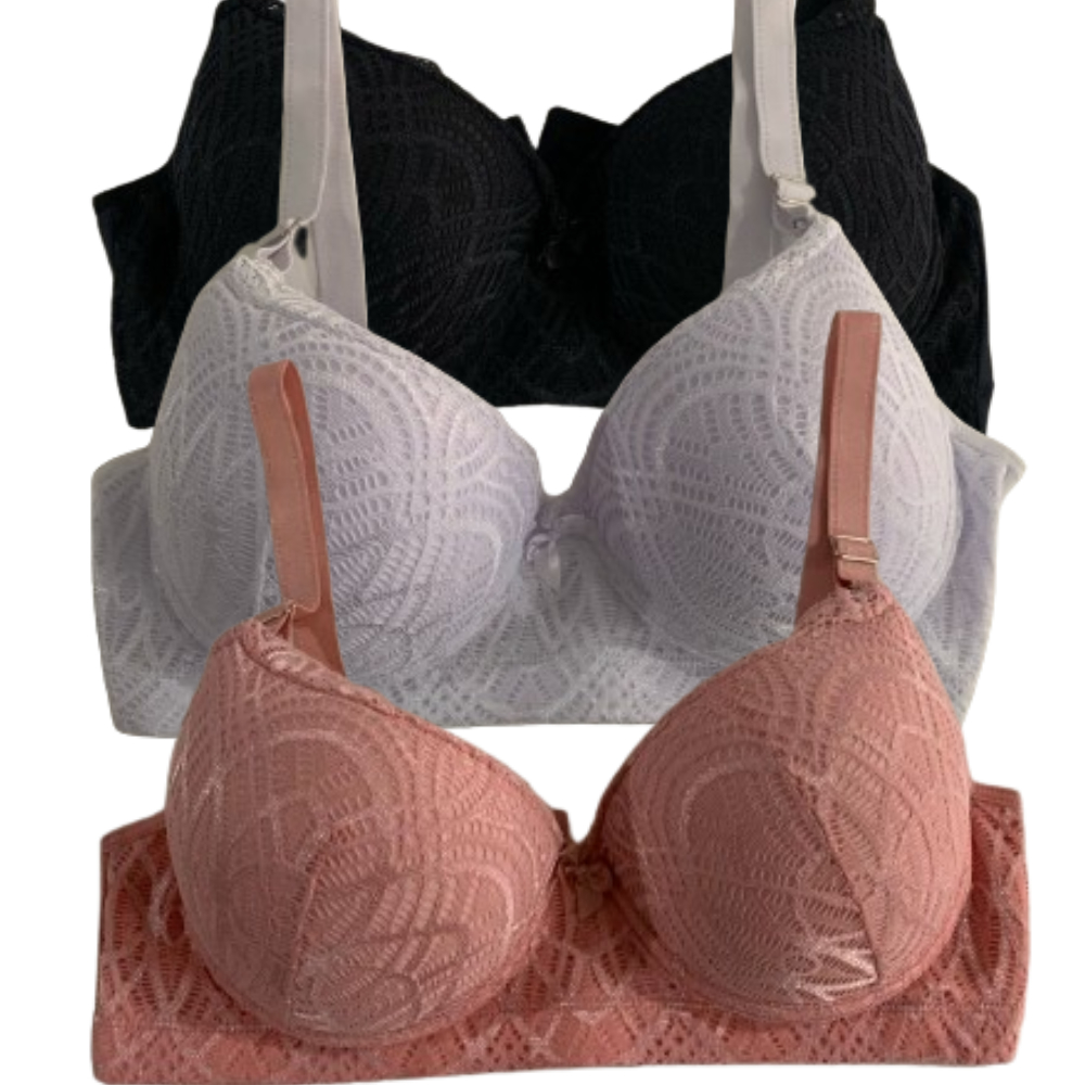 Kit 3 Sutiã Plus Size Feminino Reforçado De Renda Com Bojo Sustentação Conforto Alça Grossa Com Aro