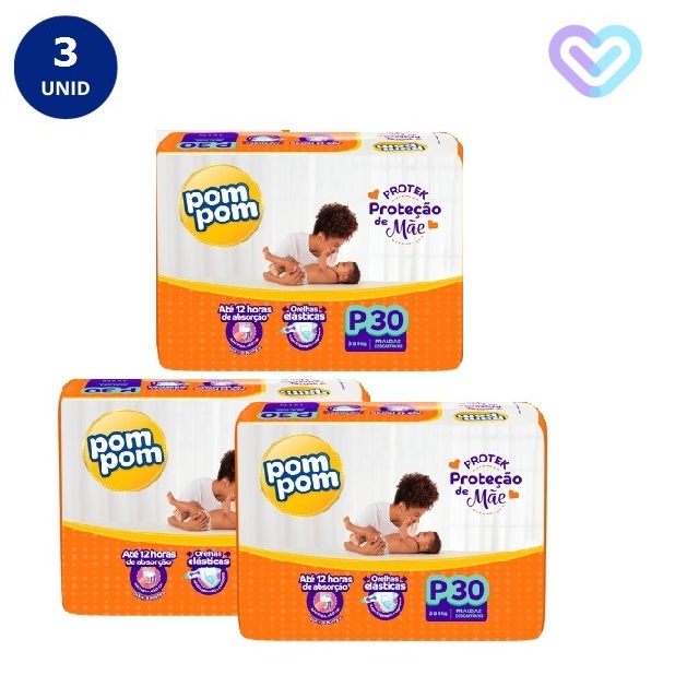 Kit c/3 Fraldas Descartáveis Pom Pom Derma Protek Jumbo - Mom & Baby