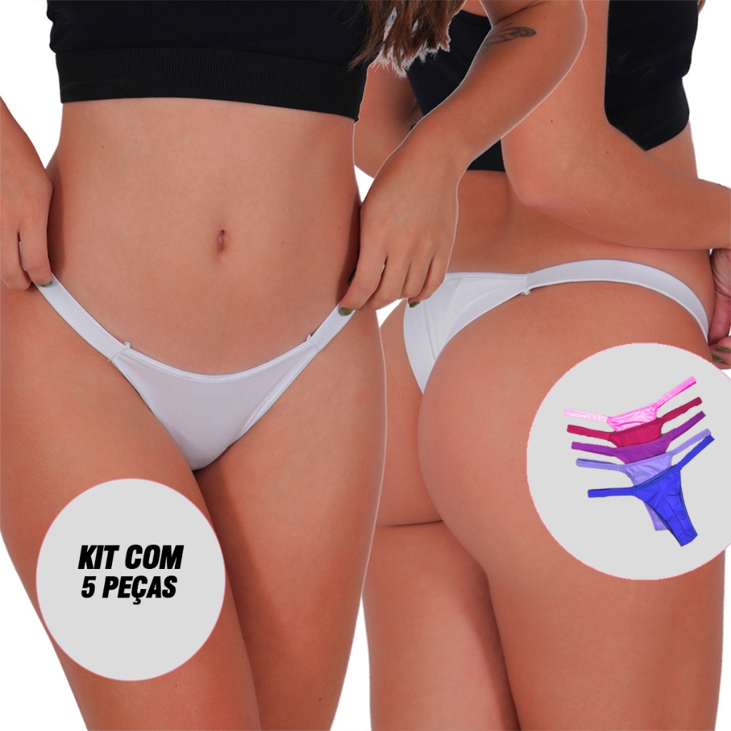 Kit 5 Calcinhas Fio Duplo Biquini Microfibra Premium Tanga com Tirinhas Lingerie Feminina