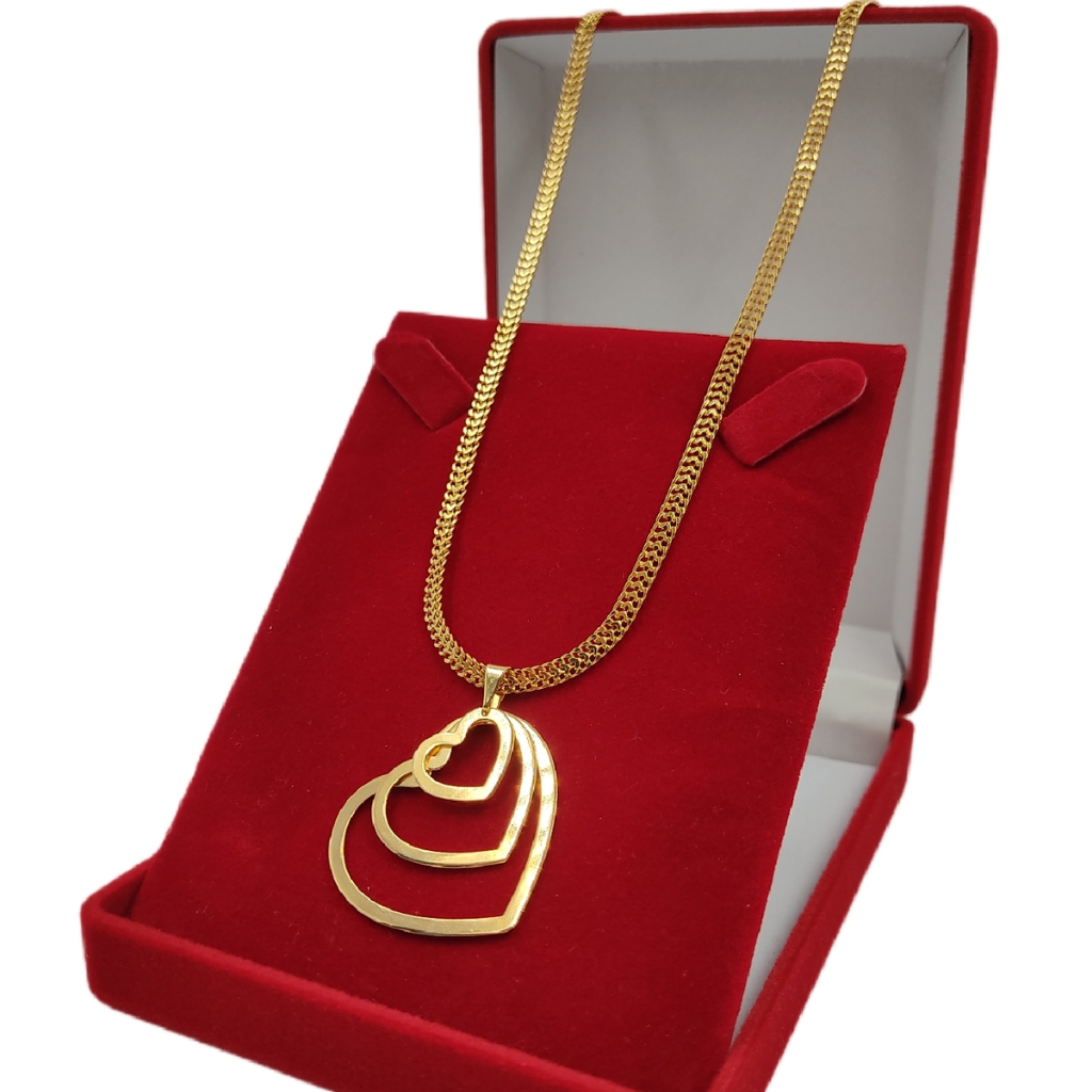 Colar Cordão Chocker Feminino Laminado 3,5mm + Pingente Coração Trio 100% Banhado Ouro 18K