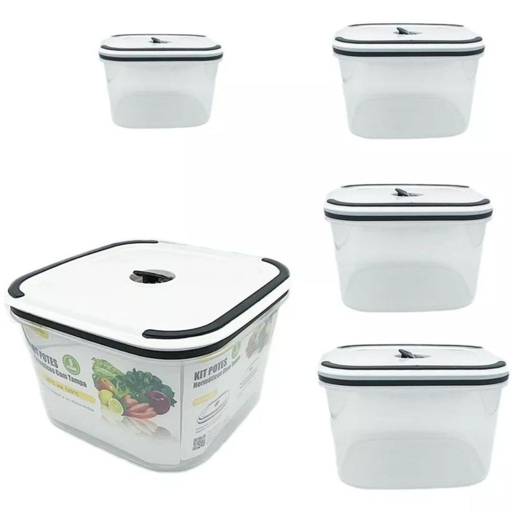 Potes Herméticos Plastico 5 Unidades Para mantimentos Micro-ondas alimentos geladeira Tamanhos