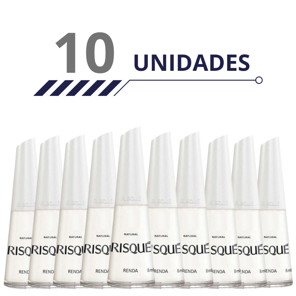 Kit 10 Esmaltes Risque Natural Renda Branco Manicure Pedicure