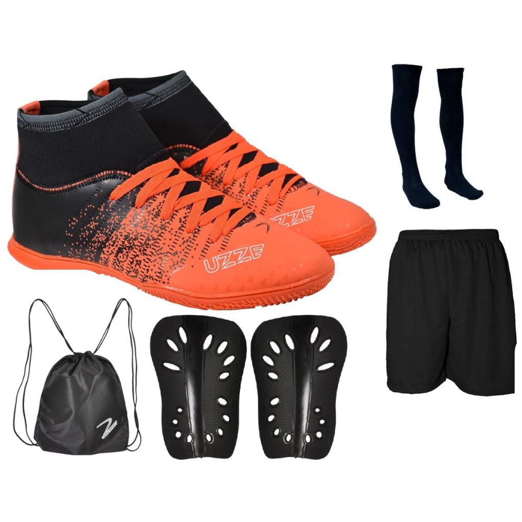 Chuteira Futsal Salão Botinha Nova Adulto Infantil Cano Alto Meião Short Caneleira Mochila Promoção