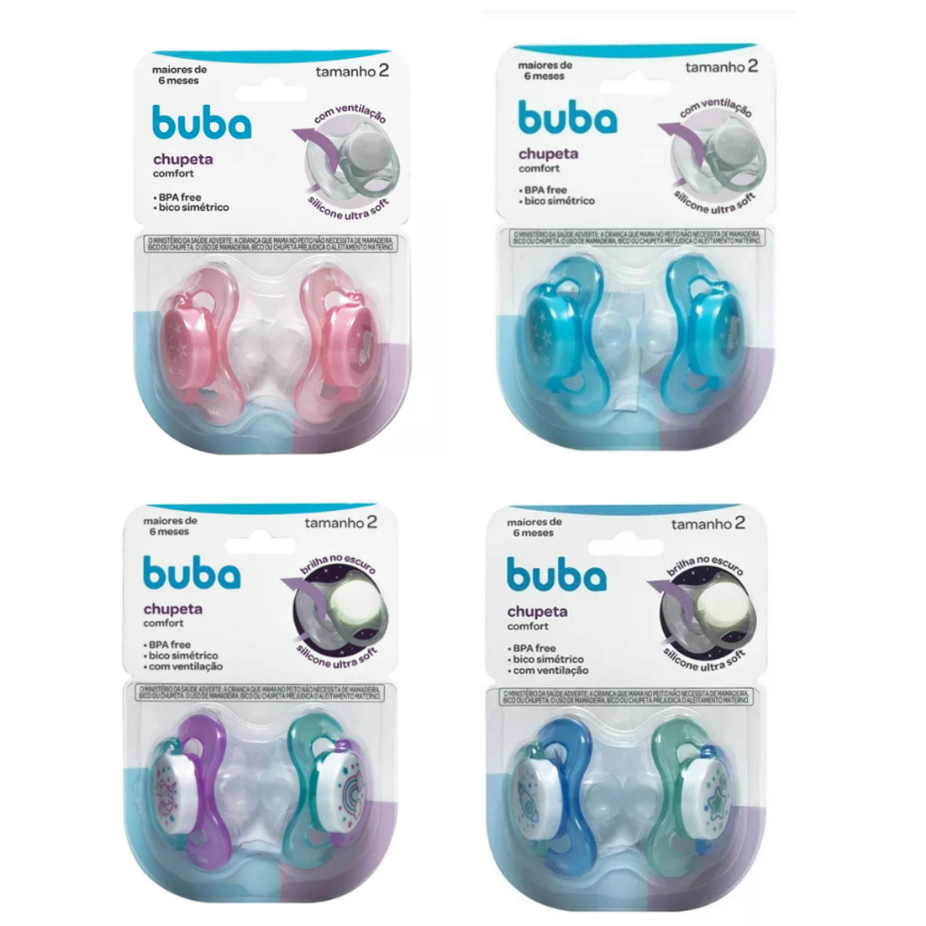 Kit Chupeta Buba 2 Unidades Comfort Chupeta Dupla Buba Bico de Silicone - Tamanho 2 (a partir dos 6 meses) em Oferta na Shopee
