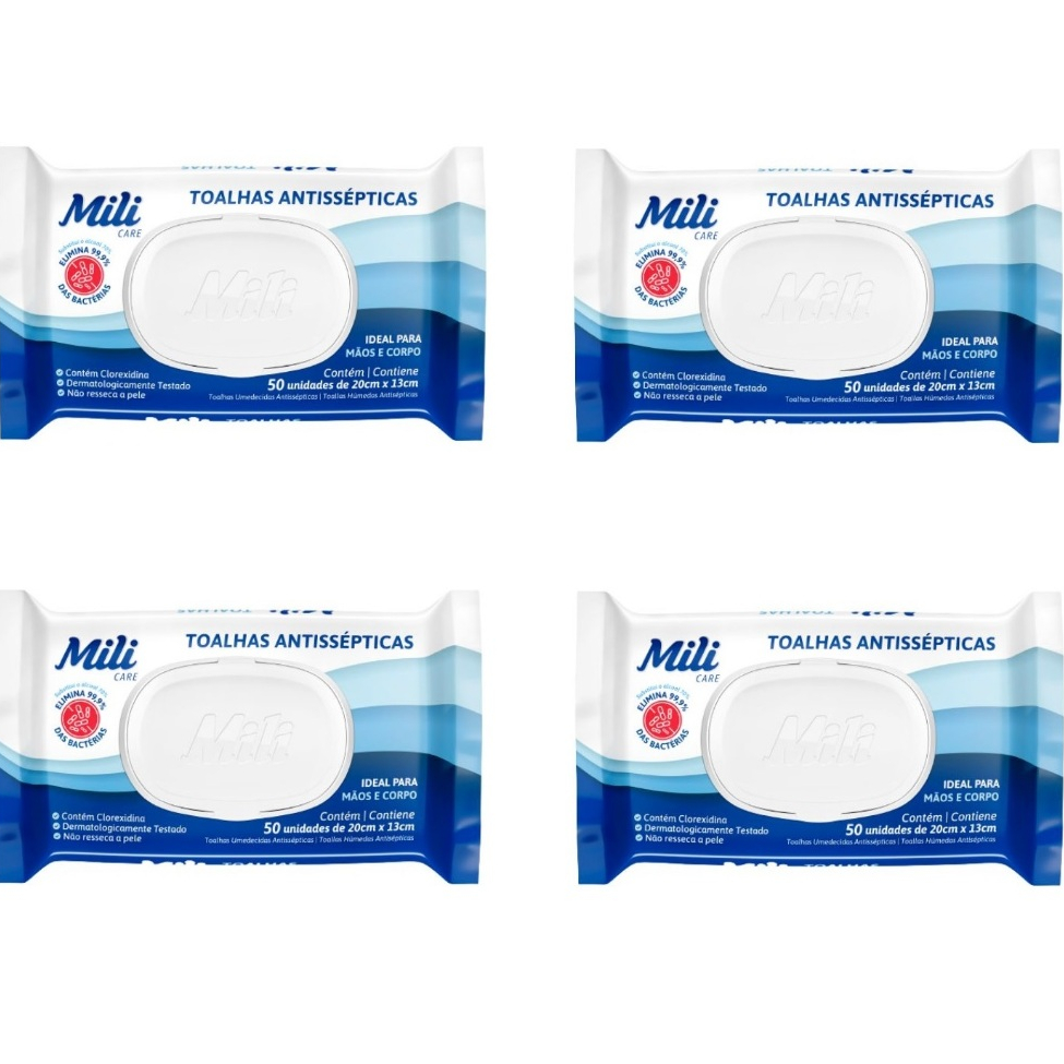 Kit Lenços Umedecidos Toalhas Antissépticas Umedecidas  Mili 200 Unidades