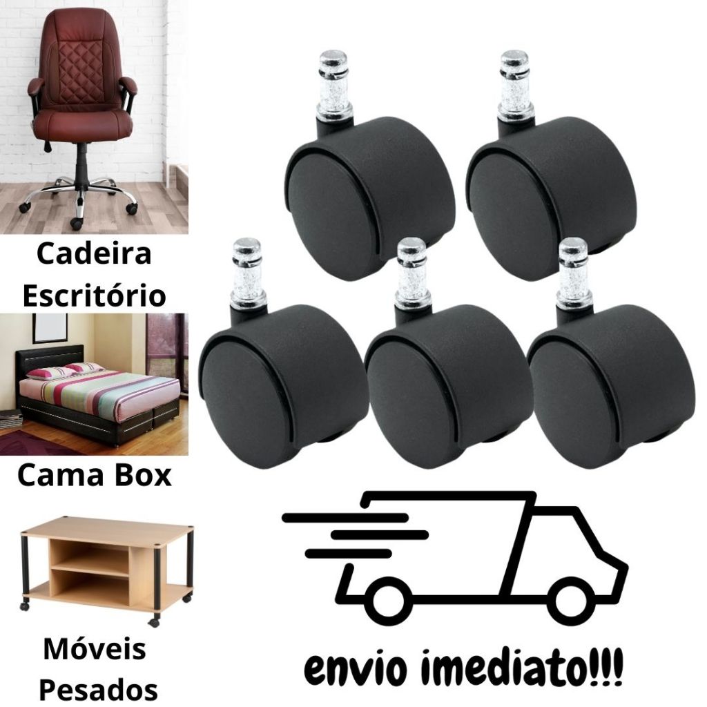 Kit5 Rodinhas Rodízio Anti-risco E Anti-ruido Para Cadeiras Giratórios Giratórias Escritórios moveis