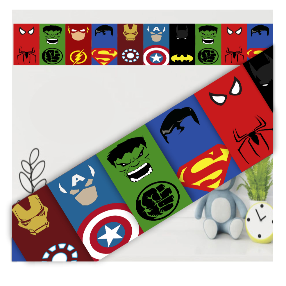 Faixa Adesiva Decorativa para Parede Quarto Decoração Adesivo Papel de Parede Heróis Super Herói Batman Homem de Ferro Capitão América Superman Thor Hulk Flash