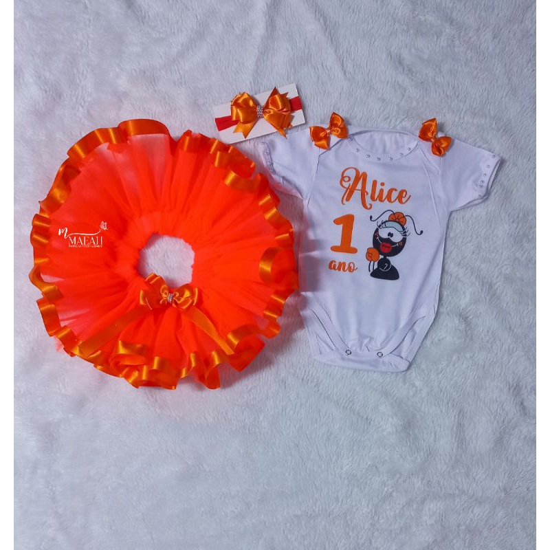 Fantasia Smilinguido Adulto e Infantil 6 8 10 e 12 anos Conjunto completo Camiseta Saia de Tutu e Laço de Cabelo