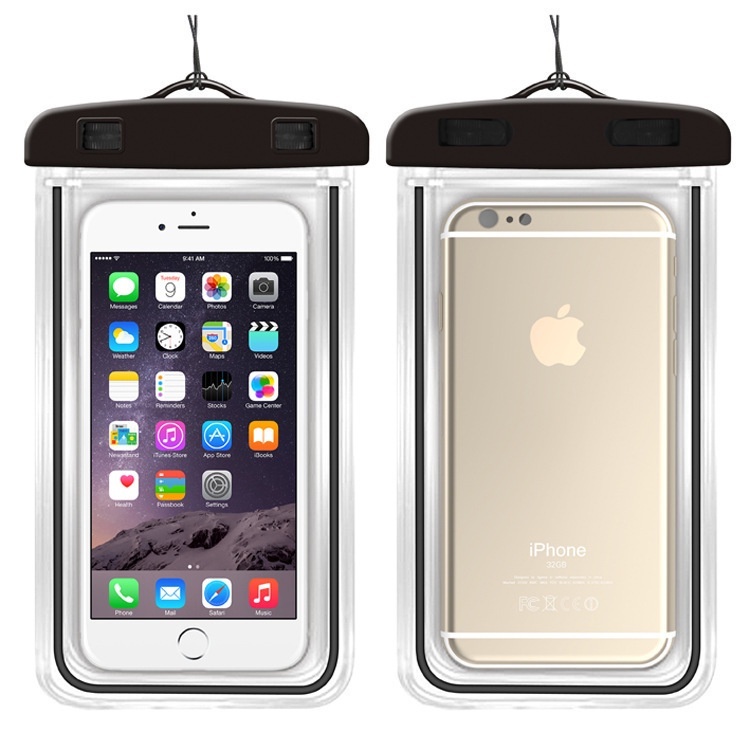 2 Capa Celular Bolsa Case A Prova D'água Transparente Cor Preto Universal Praia Piscina Viajar Promoção