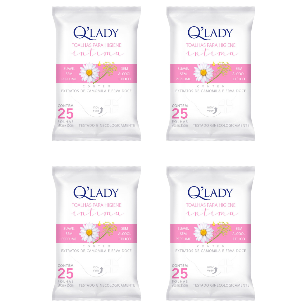Kit 4 Toalhas Intimas Q'Lady 25 Folhas (4undX25fls)  - 100Fls Total