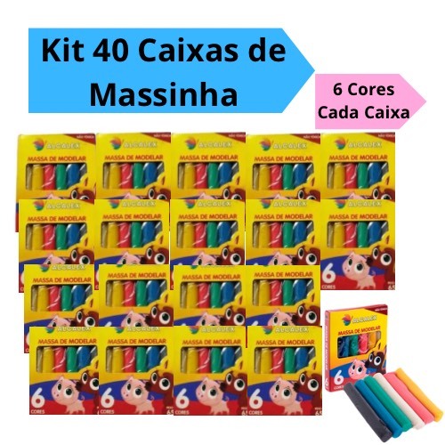 Kit 40 Caixas Massinha de Modelar com 6 Cores 65g Kit Festa Intantil Lembracinhas Alcalex