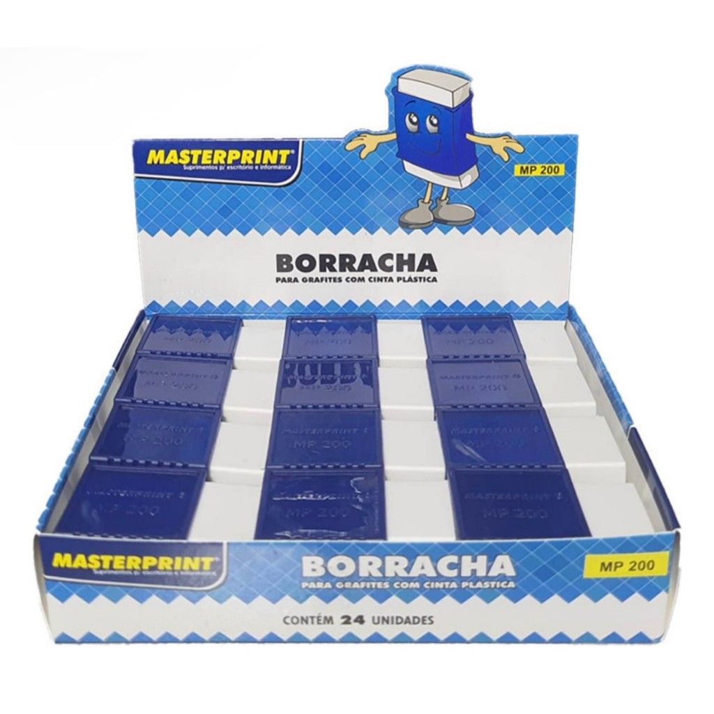 Kit 24 Borracha Branca Com Capa Azul 24 Unidades Escolar Escritório Masterprint — imagem 2 de 2