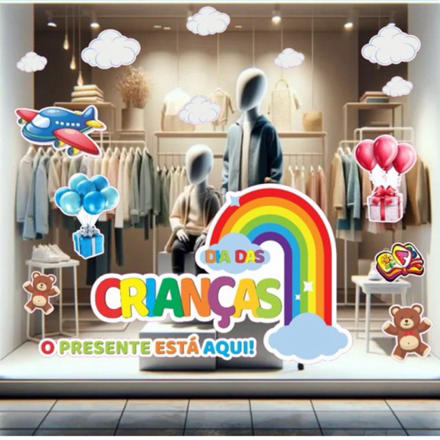 Adesivo de Vitrine Dia das Crianças - 100x40cm