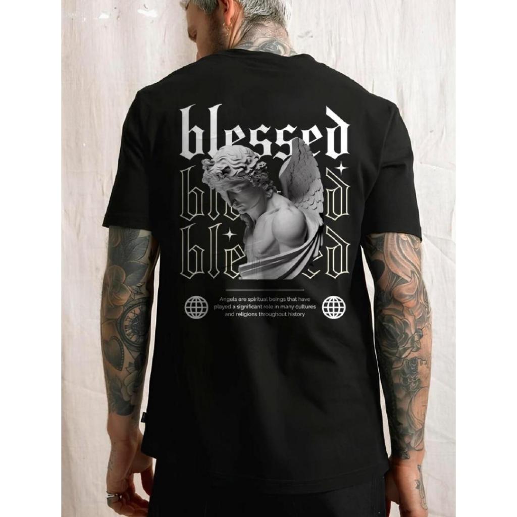 Camiseta Básica Blessed E Blessed Anjo Masculina Feminina Algodão Camisa Unissex StreetWear