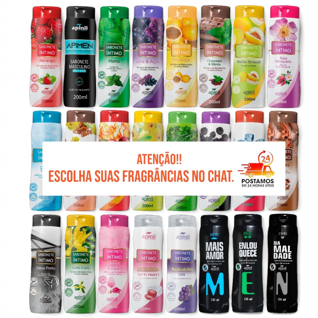 Kit Atacado 20 Sabonete Íntimo Apinil 200ml Feminino Aromas Suaves Refrescantes Bem Estar Íntimo