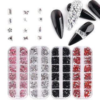 Kit 1/4 Caixas com 12 Grade Multi Tipo Hotfix Rhinestone Flatback Cristal Gemas 3D Glitter Nail Art Decoração Luxuosa em Oferta na Shopee