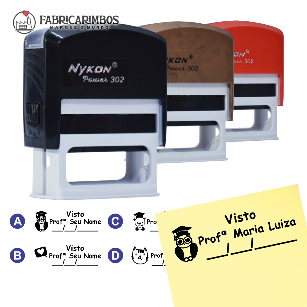 Carimbo Automático Visto Prof. Personalizado - Professor - 38x14mm Nykon em Oferta na Shopee