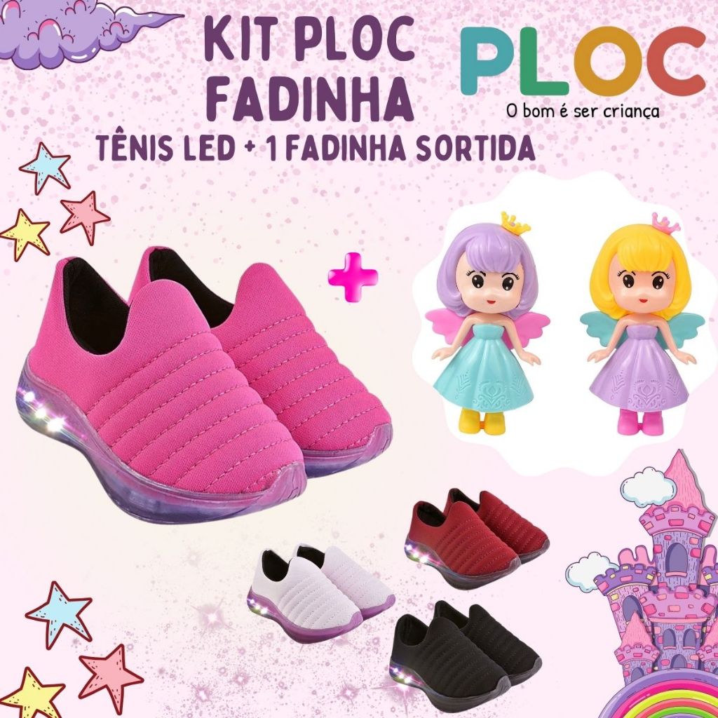 Kit Fadinha Ploc: Tênis LED26 Calce Fácil Passeio Escola  + 1 FADINHA SORTIDA em Oferta na Shopee