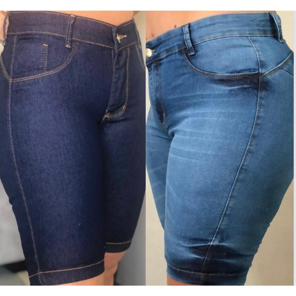Bermudas Ciclista Jeans Kit 2 Peças Cos Alto Com Modelagem Levanta Bumbum Com Pinça em Oferta na Shopee