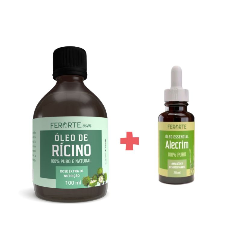 Kit óleo vegetal de rícino mais óleo essencial de alecrim para tratamento capilar, queda de cabelo