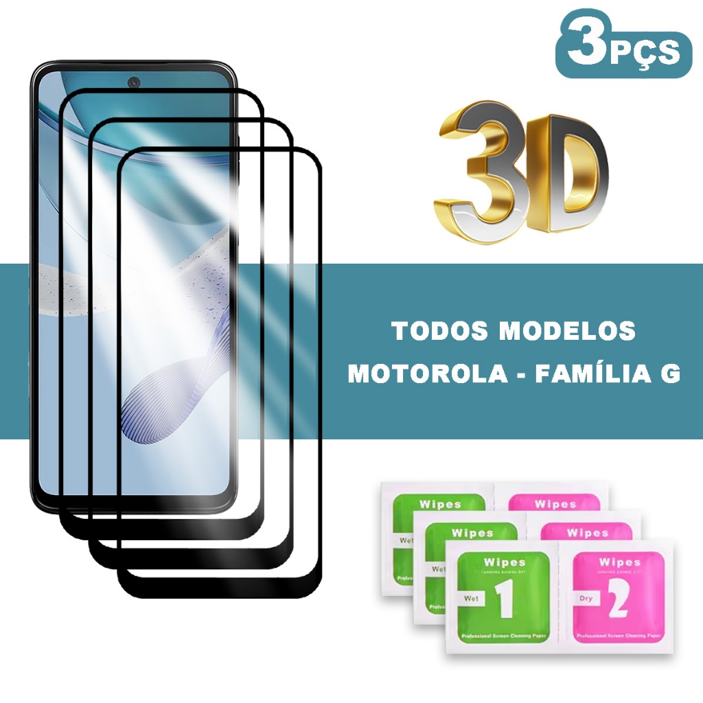 Kit 3 Película 3D Vidro Temperado Compatível Com Motorola Moto G84 G54 G34 G24 G14 G04 G73 G53 G23 G13 G82 G62 G52 G42 em Oferta na Shopee