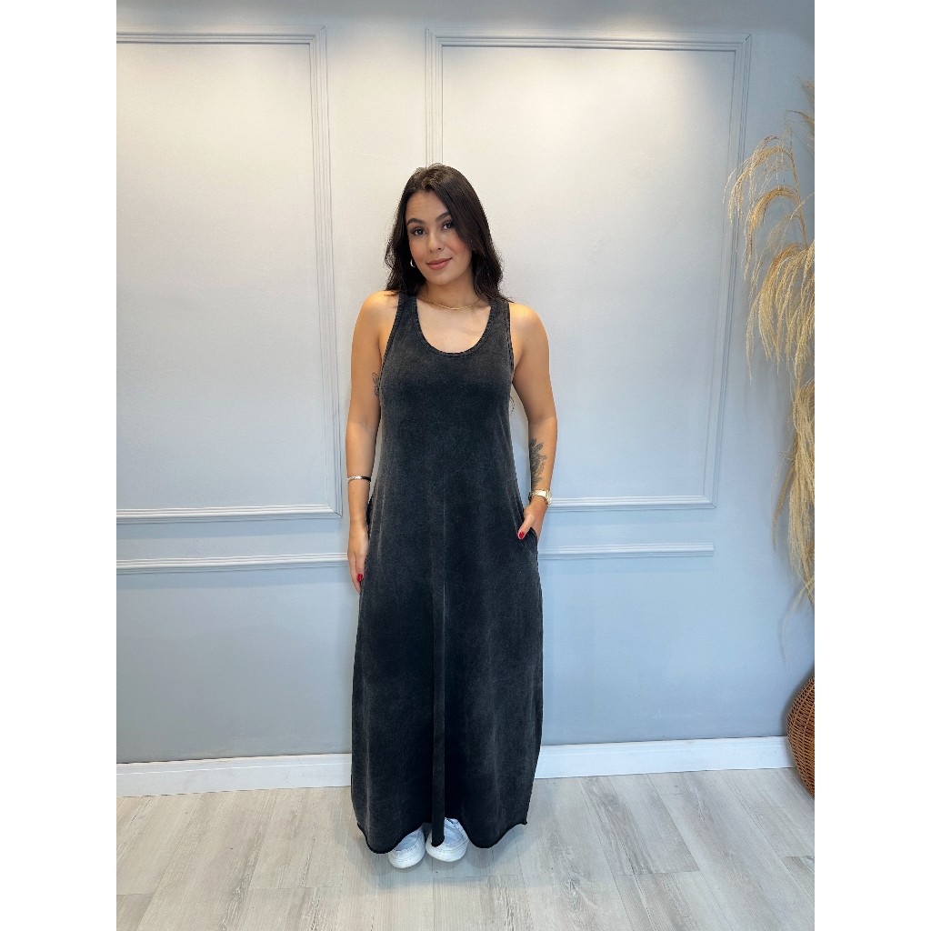 Vestido Regata Longo Estonado 100% ALgodão em Oferta na Shopee