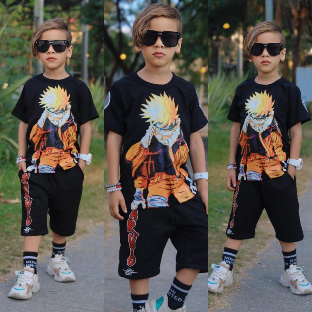 Conjunto Juvenil Personagem Marvel Bermuda Camiseta Naruto Infantil Masculino