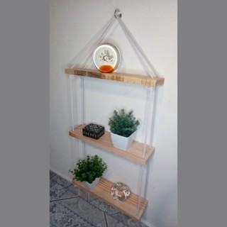 Kit 2 prateleiras 3 andares suspensa nicho de parede estante decorativa madeira pinu jardi...
