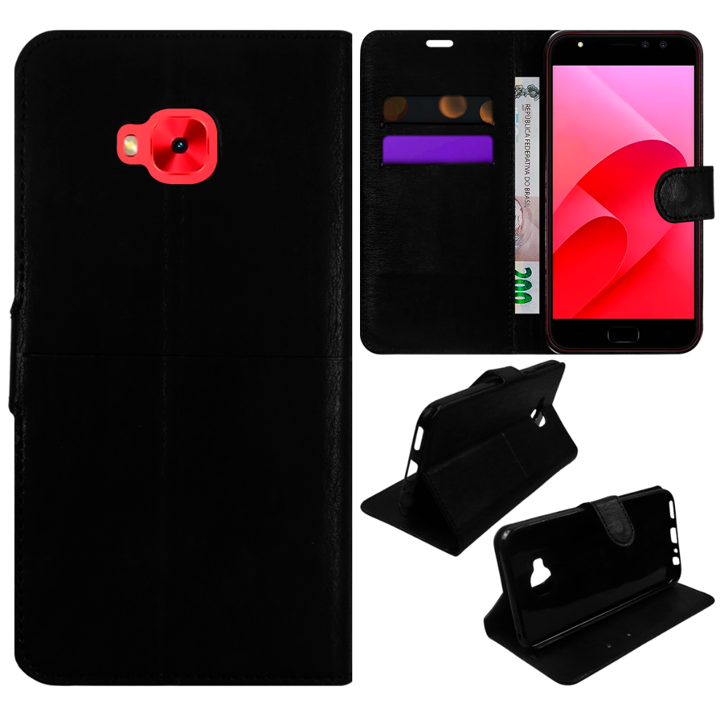Capa Case Capinha Carteira Flip Cover Couro Sintético PRETA Para Asus Zenfone 4 Selfie Zd553kl tela 5.5 Cell in Power25