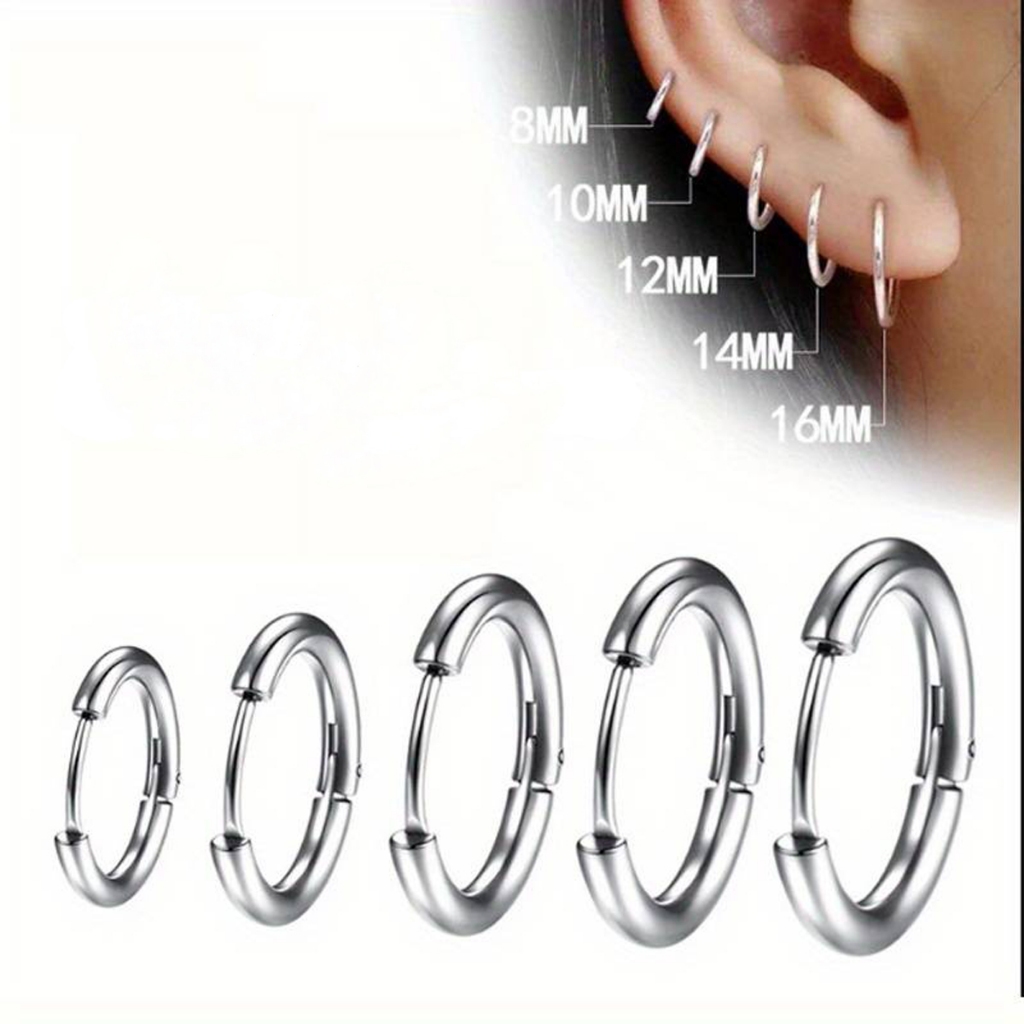 Par de Brincos Argola Prata Dourado Preto Masculino Feminino Aço Inoxidável em Oferta na Shopee