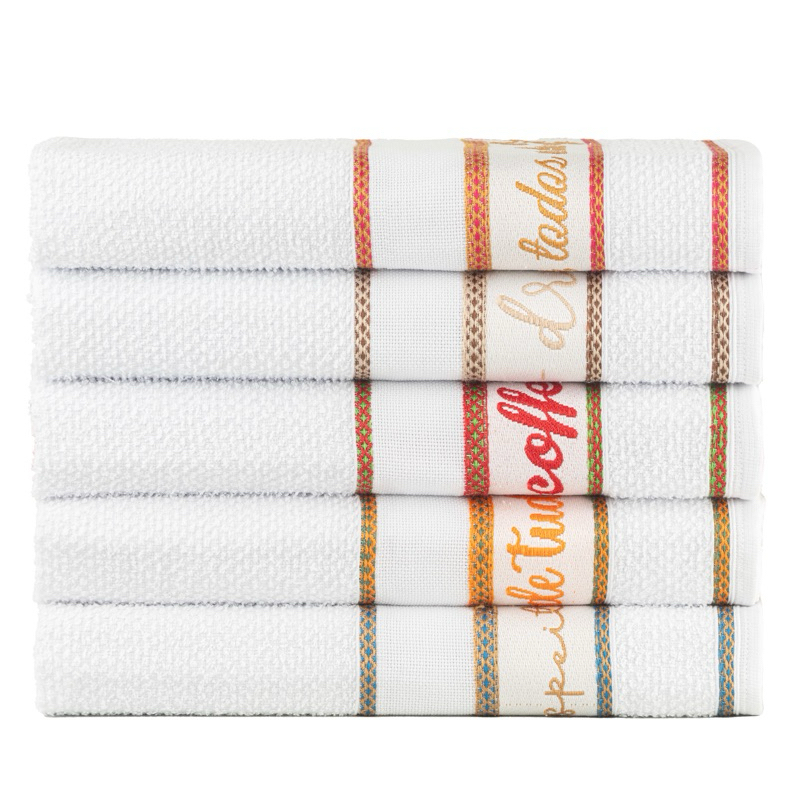 Pano Prato Felpudo 5pçs 45x70cm Atoalhado Gourmet 100% Algodão Palavras Bordadas