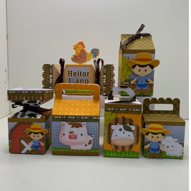 kit Festa - 20 Lembrancinhas Personalizadas Fazendinha Menino - Caixinhas Personalizadas Papelaria Personalizada