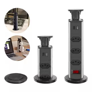 Torre Tomada Multiplug Retrátil Bivolt USB C Carregador De Celular Embutir Mesa bancada pia ilha