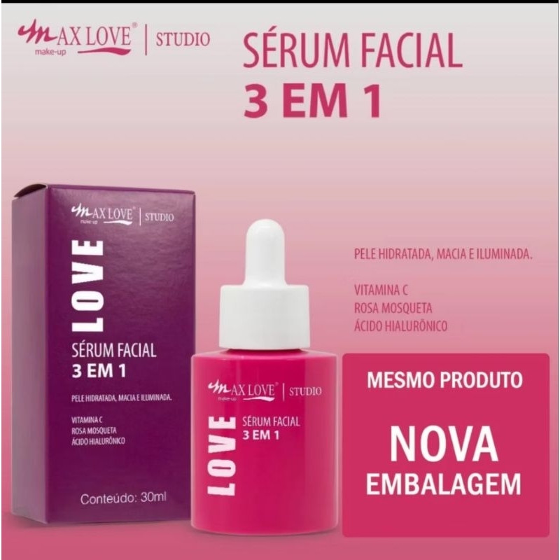 Sérum Facial 3 Em 1 Vitamina C Rosa Mosqueta Ácido Hialurônico 30ML - MaxLove