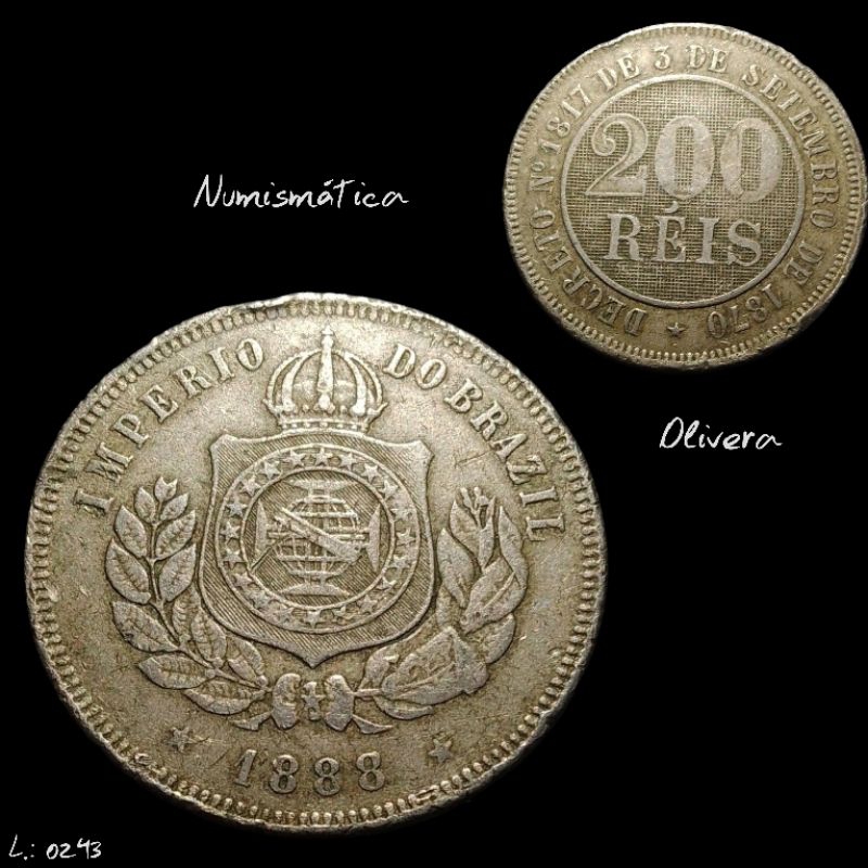 L.: 0384 - Moeda antiga Brasil 200 réis 1888.